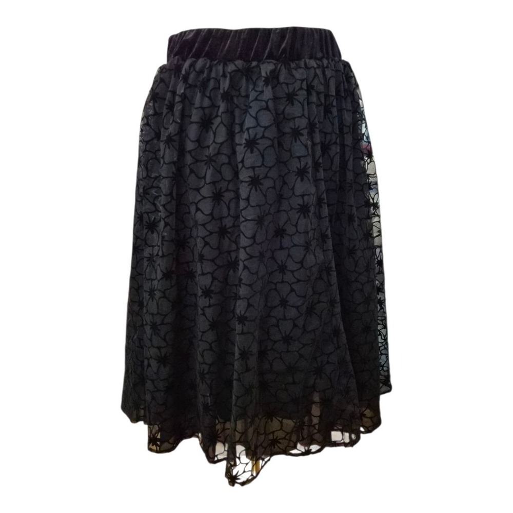 NWT Draper James RSVP Women's Skirt Medium Black Floral Velvet Overlay A-Line Mi